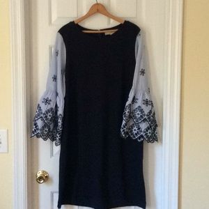 Navy Blue Knit with striped eyelet, tiered Sleeves